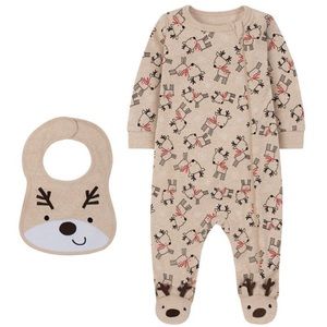 NWT Boys Sleep and Play Reindeer Footie with Bib, 2 Piece Set
